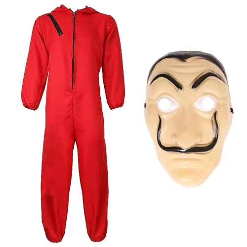 Adults Unisex Bank Robber Fancy Dress Costume - Red Jump Suit With Hood Costume - T.V. Show Fancy Dress 1 Adults Unisex Bank Robber Fancy Dress Costume - Red Jump Suit With Hood Costume - T.V. Show Fancy Dress
