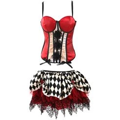Ladies Scary Clown Halloween Costume - Red & White Corset And Black & White Harlequin Skirt - Adults Clown Halloween Fancy Dress Costume -I Love Fancy Dress Ltd Shop 41L3bsupXiL