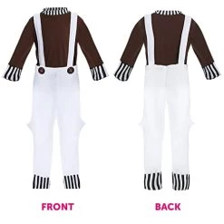 Adults Chocolate Factory Worker Fancy Dress Costume - Book Week Character Brown Top - White Dungarees - Wig - Gloves - Eyebrows - Facepaint Unisex - Complete Costume With All Accessories -I Love Fancy Dress Ltd Shop 41LEi1zLleL