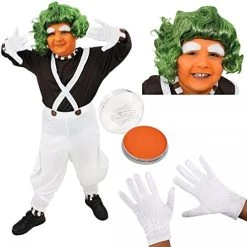 Childs Chocolate Factory Worker Fancy Dress - Brown Top - White Dungarees - Green Wig - White Gloves - Orange Facepaint - World Book Day/Book Week Character Costume For Boys -I Love Fancy Dress Ltd Shop 41LOzpguwQL. AC 3