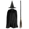 Girls Halloween Witch Costume - Black Velour Cape, Pointed Witch Hat And 3-Piece Witch Broom - Kids Halloween World Book Day Fancy Dress Costume