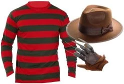 Adults Dream Killer Costume - Red & Green Striped Top, Brown Fedora Hat And Brown Claw Hand - Adults Halloween TV Film Fancy Dress Costume -I Love Fancy Dress Ltd Shop 41MojXPjYZL. AC 1