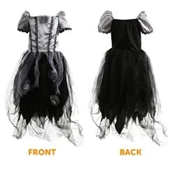 Girls Zombie Prom Queen Halloween Costume - Gothic Fancy Dress Costume Grey & Black Prom Dress, Black Crown & Prom Queen Sash -I Love Fancy Dress Ltd Shop 41OC3HeKdL