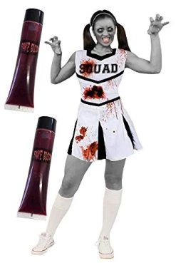 BLOODY CHEERLEADER COSTUME IN WHITE PERFECT FOR HALLOWEEN HIGH SCHOOL LADIES FANCY DRESS COSTUME WOMENS CHEER CAPTAIN AMERICAN CHEER LEADER UNIFORM (XXLARGE UK 22/24 )