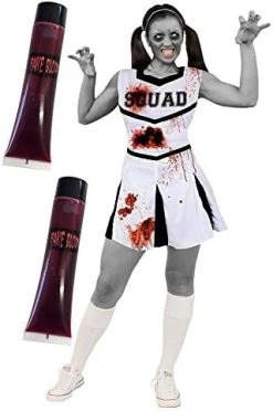 BLOODY CHEERLEADER COSTUME IN WHITE PERFECT FOR HALLOWEEN HIGH SCHOOL LADIES FANCY DRESS COSTUME WOMENS CHEER CAPTAIN AMERICAN CHEER LEADER UNIFORM (XXLARGE UK 22/24 ) -I Love Fancy Dress Ltd Shop 41ODCJftPrL. AC 2