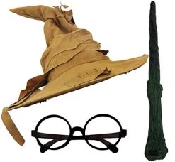 ADULTS WIZARD FANCY DRESS COSTUME ACCESSORY SET - WIZARD HAT + ROUND BLACK GLASSES + BRANCH STYLE WIZARD'S WAND - FANCY DRESS ACCESSORIES FOR BOOK WEEK (GREY) -I Love Fancy Dress Ltd Shop 41ODeUbAavL. AC