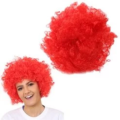 Adults Afro Wig - Pack Of 1 - Red Curly Afro Wig - St Georges Day Sports Supporters Football Rugby Charity Events Fancy Dress Costume Accessory