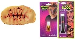 LATEX WOUND HALLOWEEN FANCY DRESS ACCESSORY HORROR SCAR EFFECT + BLOOD + SPIRIT GUM CUT THROAT STITCHES (3 BULLET HOLES) -I Love Fancy Dress Ltd Shop 41OPo55N2L. AC