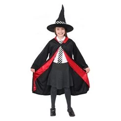 Girls Worst Witch Costume - Hooded Black Cape With Hat And Tie - World Book Week Fancy Dress Costume