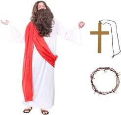 Jesus Christ Costume - White Robe With Red Sash - Mens Funny Fancy Dress Party Costume -I Love Fancy Dress Ltd Shop 41UG6LmV4mL. AC