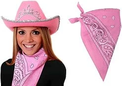 PINK COWBOY HAT WITH ATTACHED TIARA + PINK PAISLEY BANDANA FANCY DRESS ACCESSORY SET HEN NIGHT LADIES COWGIRL SET (PACK OF 3) 15 PINK COWBOY HAT WITH ATTACHED TIARA + PINK PAISLEY BANDANA FANCY DRESS ACCESSORY SET HEN NIGHT LADIES COWGIRL SET (PACK OF 3) -I Love Fancy Dress Ltd Shop 41UI4oSTYjS. AC 2