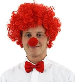 Red Nose Fancy Dress Set - Unisex Red Bob Wig + Sequin Bow Tie + Red Nose Novelty Clown Costume - Supporters Gear One Size -I Love Fancy Dress Ltd Shop 41W1zG8ScoL. AC