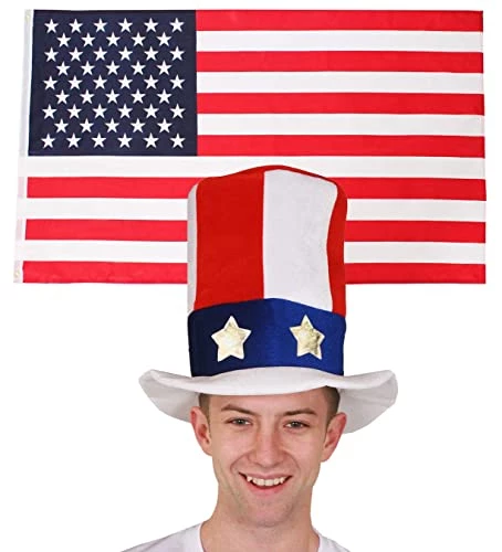 AMERICAN FLAG & HAT FANCY DRESS ACCESSORY SET. 3X5FT FLAG + UNCLE SAM HAT. INDEPENDENCE DAY USA SUPPORTERS FLAG & HAT FANCY DRESS ACCESSORY SET SOCCER FOOTBALL FLAG 1 AMERICAN FLAG & HAT FANCY DRESS ACCESSORY SET. 3X5FT FLAG + UNCLE SAM HAT. INDEPENDENCE DAY USA SUPPORTERS FLAG & HAT FANCY DRESS ACCESSORY SET SOCCER FOOTBALL FLAG