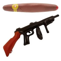 Adults Deluxe Gangster Costume – Small - Black And White Gangster Pinstripe Suit Jacket And Trousers, Black Fedora, Inflatable Tommy Gun, Braces, Fake Cigar, Spats Shoe Covers, Spiv Tash, Black Tie – 1920's Fancy Dress Costume -I Love Fancy Dress Ltd Shop 41ZOvbZdfL