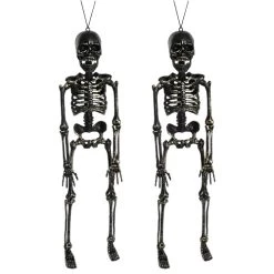 Gold Hanging Skeleton - Pack Of 2-46cm (18") From Head To Toe - Gold Skeleton With An Easy Hanging Design - Perfect Halloween Decoration For Parties And Trick Or Treating