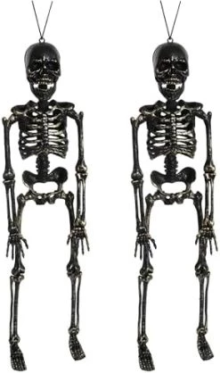 Gold Hanging Skeleton - Pack Of 2-46cm (18") From Head To Toe - Gold Skeleton With An Easy Hanging Design - Perfect Halloween Decoration For Parties And Trick Or Treating -I Love Fancy Dress Ltd Shop 41a23ZQjrnL. AC