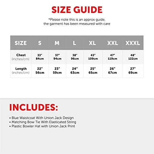 Adults Union Jack Costume - Union Jack Waistcoat + Union Jack Bowtie And Union Jack Bowler Hat - King's Coronation Fancy Dress Costume 6 Adults Union Jack Costume - Union Jack Waistcoat + Union Jack Bowtie And Union Jack Bowler Hat - King's Coronation Fancy Dress Costume - Image 6