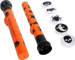 HALLOWEEN PROJECTOR TORCH - PACK OF 1 - ORANGE AND BLACK TORCH DECORATED WITH HALLOWEEN SYMBOLS + 5 SPOOKY CHARACTER CAPS - FUN HALLOWEEN PARTY PROP 7 HALLOWEEN PROJECTOR TORCH - PACK OF 1 - ORANGE AND BLACK TORCH DECORATED WITH HALLOWEEN SYMBOLS + 5 SPOOKY CHARACTER CAPS - FUN HALLOWEEN PARTY PROP -I Love Fancy Dress Ltd Shop 41bhocp3TaL
