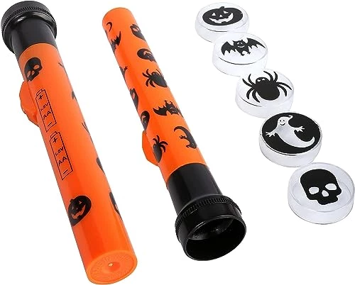 HALLOWEEN PROJECTOR TORCH - PACK OF 1 - ORANGE AND BLACK TORCH DECORATED WITH HALLOWEEN SYMBOLS + 5 SPOOKY CHARACTER CAPS - FUN HALLOWEEN PARTY PROP 3 HALLOWEEN PROJECTOR TORCH - PACK OF 1 - ORANGE AND BLACK TORCH DECORATED WITH HALLOWEEN SYMBOLS + 5 SPOOKY CHARACTER CAPS - FUN HALLOWEEN PARTY PROP - Image 3
