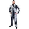 STRIPED SUIT HALLOWEEN FANCY DRESS COSTUME MENS BLACK & WHITE STRIPE SUIT & SHIRT FRONT + BLACK TIE