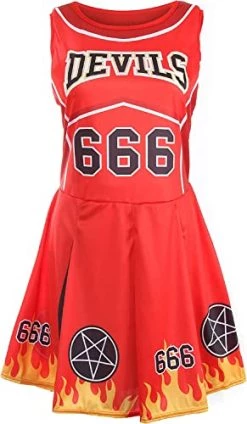 Ladies Halloween Devil Cheerleader - Medium - Red Cheerleader Dress, Red Pompoms, Devil Horns And White & Red Sport Socks - Adults Cheer Captain Halloween Trick Or Treat Fancy Dress Costume -I Love Fancy Dress Ltd Shop 41cliBu2BPL