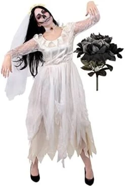 LADIES GHOST BRIDE FANCY DRESS COSTUME - HALLOWEEN CORPSE BRIDE COSTUME RAGGED WHITE WEDDING DRESS + FAKE BLACK ROSE BOUQUET - PERFECT FOR HALLOWEEN OR HORROR THEMED PARTIES 15 LADIES GHOST BRIDE FANCY DRESS COSTUME - HALLOWEEN CORPSE BRIDE COSTUME RAGGED WHITE WEDDING DRESS + FAKE BLACK ROSE BOUQUET - PERFECT FOR HALLOWEEN OR HORROR THEMED PARTIES -I Love Fancy Dress Ltd Shop 41cyAgyzXGL. AC