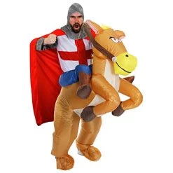 ST GEORGES KNIGHT COSTUME + INFLATABLE HORSE WITH ATTACHED LEGS PERFECT FOR ENGLISH FLAG FOOTBALL FANS EURO STAG NIGHT ST GEORGES DAY ENGLAND FLAG FUNNY PICK ME UP ACCESSORY (LARGE)