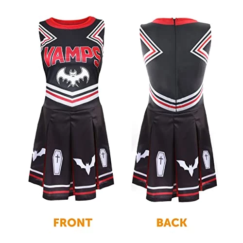 Ladies Halloween Vampire Cheerleader - XX-Large - Black & Red Cheerleader Dress, Black Pompoms And Black & White Sport Socks - Adults Cheer Captain Halloween Trick Or Treat Fancy Dress Costume 5 Ladies Halloween Vampire Cheerleader - XX-Large - Black & Red Cheerleader Dress, Black Pompoms And Black & White Sport Socks - Adults Cheer Captain Halloween Trick Or Treat Fancy Dress Costume - Image 5