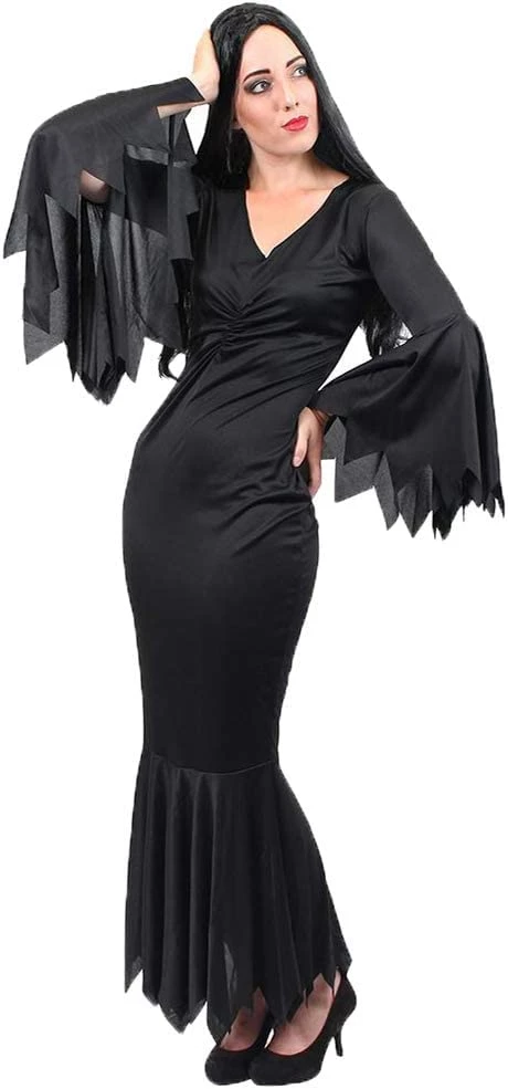 Ladies Halloween Gothic Dress Costume - XX-Large - Long Black Dress With Jagged Edges, Long Black Wig And White Facepaint - Ladies Vampire TV And Film Halloween Fancy Dress Costume 2 Ladies Halloween Gothic Dress Costume - XX-Large - Long Black Dress With Jagged Edges, Long Black Wig And White Facepaint - Ladies Vampire TV And Film Halloween Fancy Dress Costume - Image 2