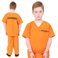 CHILDRENS PRISONER CONVICT COSTUME - KIDS UNISEX ORANGE CONVICT FANCY DRESS COSTUME INCLUDING TOP AND TROUSERS FOR BOYS & GIRLS