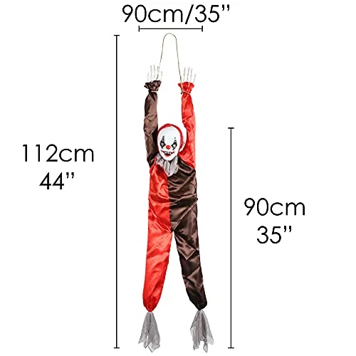 I LOVE FANCY DRESS Scary Clown Halloween Prop Animated Decoration - Red Light Up Eyes & Sound Effects - Noise Activated Hanging Clown Prop With Motorised Legs - Halloween Props - Pack Of 1 2 I LOVE FANCY DRESS Scary Clown Halloween Prop Animated Decoration - Red Light Up Eyes & Sound Effects - Noise Activated Hanging Clown Prop With Motorised Legs - Halloween Props - Pack Of 1 - Image 2
