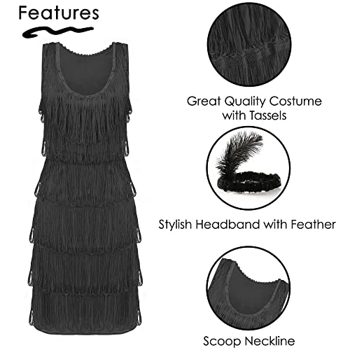 Deluxe Flapper Dress -Ladies Deluxe Flapper Costume With Matching Sequin Headband, And Silver Pearl Necklace - 1920's Party Dress 4 Deluxe Flapper Dress -Ladies Deluxe Flapper Costume With Matching Sequin Headband, And Silver Pearl Necklace - 1920's Party Dress - Image 4