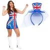 Ladies Sequin Union Jack Dress And Fascinator Hat – Medium - Red, White And Blue Union Jack Flag Sequin Dress, Union Jack Fascinator Hat – 90s Music Icons, Brit Pop, VE Day, Jubilee Fancy Dress