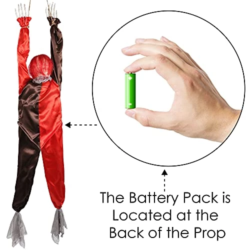 I LOVE FANCY DRESS Scary Clown Halloween Prop Animated Decoration - Red Light Up Eyes & Sound Effects - Noise Activated Hanging Clown Prop With Motorised Legs - Halloween Props - Pack Of 1 6 I LOVE FANCY DRESS Scary Clown Halloween Prop Animated Decoration - Red Light Up Eyes & Sound Effects - Noise Activated Hanging Clown Prop With Motorised Legs - Halloween Props - Pack Of 1 - Image 6