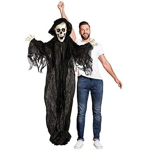 I LOVE FANCY DRESS Animatronic Grim Reaper 75cm 96" Halloween Decoration - Red Light Up Eyes & Sound Effects - Poseable Arms - Halloween Props - Pack Of 1 1 I LOVE FANCY DRESS Animatronic Grim Reaper 75cm 96" Halloween Decoration - Red Light Up Eyes & Sound Effects - Poseable Arms - Halloween Props - Pack Of 1