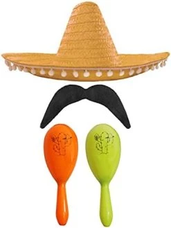 MEXICAN FANCY DRESS ACCESSORY SET - MEXICAN SOMBRERO WITH MARACAS AND TASH BLACK POM POM SOMBRERO + 2X RED MARACAS -I Love Fancy Dress Ltd Shop 41p7J9ZhFS. AC