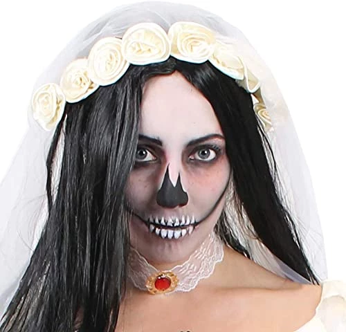 LADIES GHOST BRIDE FANCY DRESS COSTUME - HALLOWEEN CORPSE BRIDE COSTUME RAGGED WHITE WEDDING DRESS + FAKE BLACK ROSE BOUQUET - PERFECT FOR HALLOWEEN OR HORROR THEMED PARTIES 3 LADIES GHOST BRIDE FANCY DRESS COSTUME - HALLOWEEN CORPSE BRIDE COSTUME RAGGED WHITE WEDDING DRESS + FAKE BLACK ROSE BOUQUET - PERFECT FOR HALLOWEEN OR HORROR THEMED PARTIES - Image 3