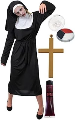 ZOMBIE NUN COSTUME FOR LADIES + GOLD CROSS, FAKE BLOOD AND FACEPAINT PERFECT FOR HALLOWEEN, ZOMBIE FANCY DRESS - EXTRA LARGE 21 ZOMBIE NUN COSTUME FOR LADIES + GOLD CROSS, FAKE BLOOD AND FACEPAINT PERFECT FOR HALLOWEEN, ZOMBIE FANCY DRESS - EXTRA LARGE -I Love Fancy Dress Ltd Shop 41qXbBNWr7L. AC 2