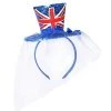 Mini Union Jack Top Hat With Fascinator Veil - Perfect For The Kings Coronation, VE Day, Jubilee Fancy Dress, 90s Music Icons, Brit Pop Blue