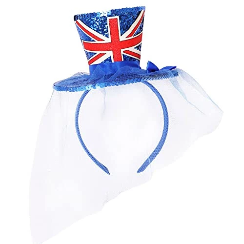 Mini Union Jack Top Hat With Fascinator Veil - Perfect For The Kings Coronation, VE Day, Jubilee Fancy Dress, 90s Music Icons, Brit Pop Blue 1 Mini Union Jack Top Hat With Fascinator Veil - Perfect For The Kings Coronation, VE Day, Jubilee Fancy Dress, 90s Music Icons, Brit Pop Blue