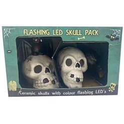 I LOVE FANCY DRESS HALLOWEEN SKULL DECORATION - 2X CERAMIC SKULL DECORATIONS WITH FLASHING LEDS - HALLOWEEN PARTY DECORATION PROP TRICK OR TREAT (PACK OF 2)