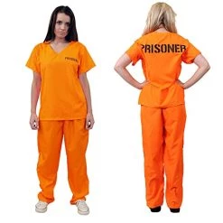 Adults Ladies Prisoners Convict Costume – X-Small - Orange Prisoner Top, Matching Orange Trousers – Cops & Robbers, Halloween Fancy Dress