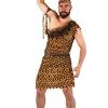 MENS CAVEMAN FANCY DRESS COSTUME - DELUXE CAVEMAN LEOPARD PRINT TUNIC + MATCHING HEADBAND & ARMBAND + FAUX FUR BELT - PERFECT FOR FANCY DRESS PARTIES - SIZE: XX-LARGE