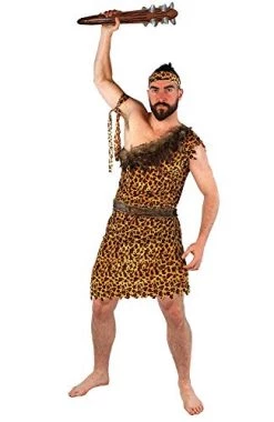 MENS CAVEMAN FANCY DRESS COSTUME - DELUXE CAVEMAN LEOPARD PRINT TUNIC + MATCHING HEADBAND & ARMBAND + FAUX FUR BELT - PERFECT FOR FANCY DRESS PARTIES - SIZE: XX-LARGE
