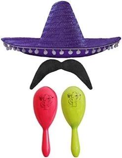 MEXICAN FANCY DRESS ACCESSORY SET - MEXICAN SOMBRERO WITH MARACAS AND TASH BLACK POM POM SOMBRERO + 2X RED MARACAS -I Love Fancy Dress Ltd Shop 41weLQVMcmS. AC