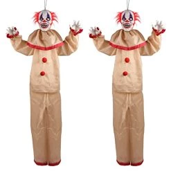 I LOVE FANCY DRESS LTD Animatronic Large Creepy Clown 160cm 63" Halloween Decoration - Red Light Up Eyes & Sound Effects - Moving Arms - Halloween Props - Pack Of 2