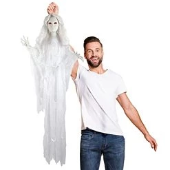 I LOVE FANCY DRESS Animatronic Hanging Shaking Bride 120cm 47" Halloween Decoration - Red Light Up Eyes & Sound Effects - Eerie Noises - Halloween Props - Pack Of 1