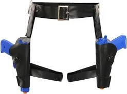 I LOVE FANCY DRESS Thigh Gun Holsters With Two Plastic Guns Halloween Costume Accessory - Treasure Hunter Tomb Cosplay Video Game Movie - Black Belt And Pistols