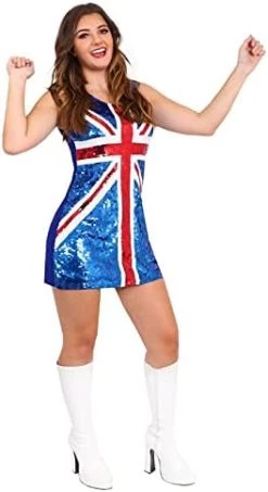 Ladies Sequin Union Jack Dress - Small - Red, White And Blue Union Jack Flag Sequin Dress - King's Coronation, 90s Music Icons, Brit Pop, VE Day Fancy Dress -I Love Fancy Dress Ltd Shop 41y081f5jkL. AC 2