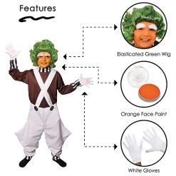 Childs Chocolate Factory Worker Fancy Dress - Brown Top - White Dungarees - Green Wig - White Gloves - Orange Facepaint - World Book Day/Book Week Character Costume For Boys -I Love Fancy Dress Ltd Shop 51 AxqFyKuL